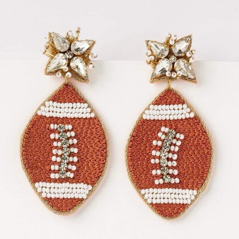 NEW Beaded Football Bling Earrings - Picture 4 of 7